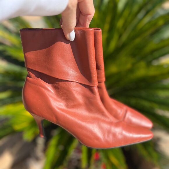 Bijoux Leather Ankle Heeled Booties - Cognac - Size 9 - Picture 2 of 11